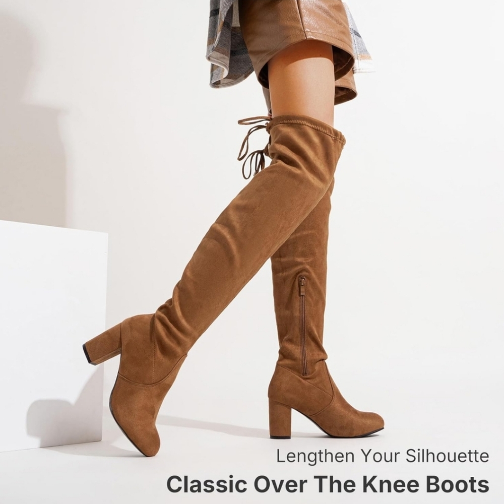 VEPOSE Thigh High Over the Knee High Heel Boots Suede Inner Zipper - Picture 2 of 8